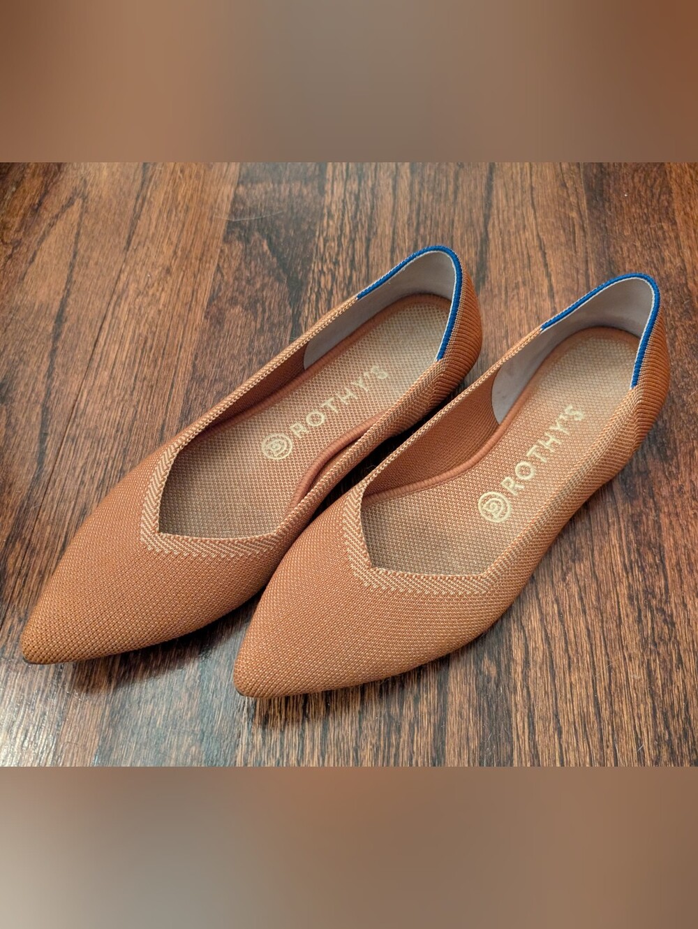 Rothy's Size 9 Pointed Knit Flats in Mustard with Blue Trim